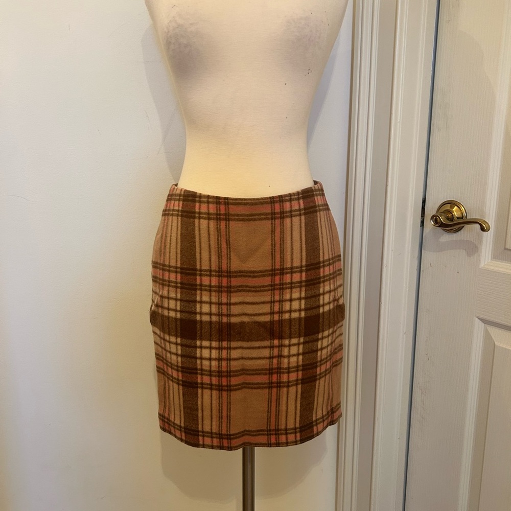 Talbots Petites Plaid Tan and Brown Mini Skirt